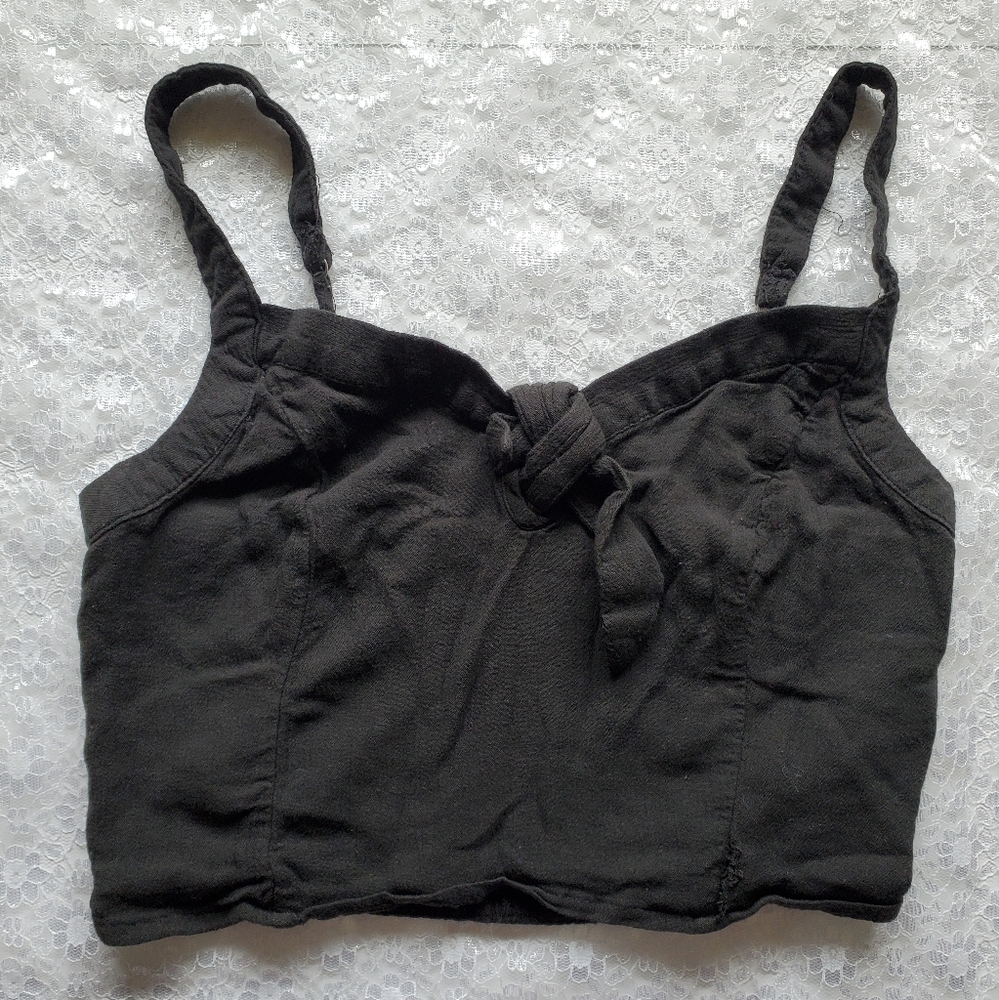 Hollister bow tie black woven crop top | size s